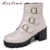 Meotina Zimowe buty Motocyklowe Kobiety Buty Klamra Kwadratowa Kostki Kostki Buty Zipper Okrągłe Toe Buty Lady Upadek Duży Rozmiar 34-45 210608