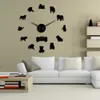 Inglés decoración del hogar Bulldog británico siluetas arte DIY grandes relojes Big Time reloj de pared 210325