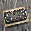 Long Style Wallets Panelled Spiked Clutch Women's Patent Leather Mixed Color Rivets bags Party Clutches Lady Purses with Spik3152