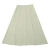 Primavera Verano mujer Color sólido suelto medio largo falda Casual mujer cintura alta Split A-line faldas negras 210430