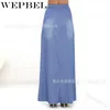 Kvinnor långa jean kjolar golvlängd tvätt enkel bröst denim kjol plus storlek s-3xl