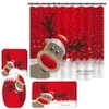 Merry Christmas Douchegordijn Set Rood Nosed Rendier Sneeuwvlok Badkamer Decor Douches Gordijnen Set met antislip tapijt toilet deksel en bad mat 165 * 180cm HH21-802