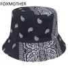 FoxMother Yeni Yaz Siyah Kırmızı Paisley Desen Balıkçılık Balıkçı Caps Kova Şapkalar Erkek Kadın Bob Gorras Hip Hop Panama Casquette