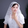 Gelin Veils Şapel Peçe Mantilla Latin Kütle Çiçek Işlemeli Kafa Kaplama Dantel Kenar Eşarp Onay Vaftiz 2 Renkler için