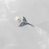 青いクリスタルマーメイドのテールエレガントな真珠のオープンの調節可能なリング女性レアル925スターリングシルバーアニマルアニマルファインジュエリー210707
