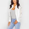 Lace Sleeve Kvinnor Basic Coats Lång Patchwork Transparent Zipper Casual Slim Jacket Coat Bomber Outwear 210922