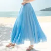 Skirts Long Skirt Summer Beach Boho 15 Solid Colors Cgiffon Maxi Saia Longa Faldas Black Gray Green Blue Red Women