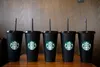 Tumblers Starbucks 24oz/710ml البلاستيل الألبان القابلة لإعادة الاستخدام الأسود شرب السفلى القاع على شكل عمود قصب القش قش القش