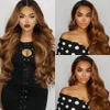 180% Density Ombre Brown Body Wave Human Hair Wig Long Wavy Lace Front Synthetic Wigs With Dark Roots For Women Daily Party