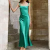 Twotwinstyle Solidna Minimalistyczna Sukienka Dla Kobiet Kwadratowa Kołnierz Bez Rękawów Wysoka Talia Slim Sukienki Kobiet Moda Odzież Lato 210517