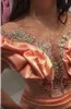 Aso Ebi 2021 Arabisch Plus Size Meerjungfrau Sheer Neck Abendkleider Perlen Kristalle Satin Prom Formale Party Zweite Empfang Kleider ZJ320