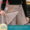 autumn winter women's skirt shorts wool black grey high waist korean style plus size female for 210428