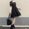 Japonês Gótico Lolita Vestido Mulheres Preto Lace Partido Mini Feminino Casual Spruff Senhoras Essemme Robe 13242 210512