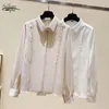 Risvolto casual sottile cardigan top moda stile coreano manica lunga camicia in chiffon camicetta colletto in pizzo solido 11928 210508