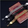 Pulseras de eslabones Jewelrywholesale 12Mm 316L Titanio Acero Sier Oro Negro Color Frente Atrás Cadena Pulsera Brazaletes Cool Fashion Mens Dff0732