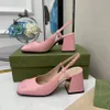 Luxury Chunky Heel Dress Shoes Women Leather Designer Sko Bröllopsfest med låda, Kvitto
