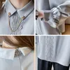Koreanische Seide Frauen Shirts Blusen Langarm Tops Frau Stickerei Spitze Bluse Plus Größe Blumenhemd 210427