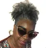 소금과 고추 자연 회색 포니 테일 확장 Drawstring 자연스럽게 회색 인간의 머리카락 조각 흑인 여성 kinky 곱슬 퍼프 롤드 120g