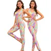 Sexy Women Jumpsuit Plus Size Tie Tye Imprimir One Peça Romper Senhoras Jumpsuits Gym Roupas Skinny Macacão Mulheres