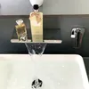 Brushed Gold Brass Basin Faucet Waterfall Output H And Cold Water Wall Mounted Split Independent Switch Taps