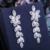 Pologne Marquise Cubic Zirconia Cluster Dangling Drop Fleur Feuille Longue Boucle D'oreille pour Femmes Mariage Banquet Bijoux CZ882 210714