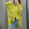 Stijlvolle chique olifant patroon print blouse vrouwen revers lange mouw oversized shirt vrouwelijke stijlvolle tops blusas mujer 210430