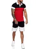 2021 Moda Renk Eşleştirme Yaz Spor Seti Erkekler Plaj Yaka Polo Gömlek Şort Takım Elbise Erkek Rahat Spor Kısa Kollu Şort X0610