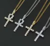 Hip Hop Cross Diamonds Pendant Halsband för män Kvinnor Religion Kristendom Lyxig halsband Smycken Guldpläterad Koppar Zircons Kubansk kedja