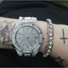 Роскошные мужчины золотые серебряные цветные часы браслет комбинированные часы набор Crystal Miami Ice Out Cuban Braclete цепь хип-хоп евреи для мужчин H1022