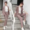 autumn casual ladies suit pants two-piece Korean fashion loose gray jacket female Elegant trousers for women 210527
