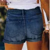 Liooil сексуальные тощие вьющиеся джинсовые шорты с отверстием кисточка женщины летние уличные карманы середины талии синие рваные джинсы 210323