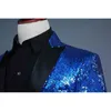 Parlak Kraliyet Mavi Pullu Glitter Bir Düğme Blazer Ceket Erkekler Gece Kulübü Parti Düğün Ziyafet Balo DJ Suit Blazer Masculino 210522