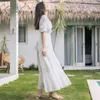Verano Boho Mujer Maxi Vestido Bohemio Blanco Lace Cotton Long Túnic Playa Ropa de Vacaciones 210513