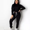 Vrouwen outfit 2 tweedelige set sexy lange mouwen crop top en potlood broek joggingbroek pak vrouwelijke sweatshirt trainingspak streetwear 210520