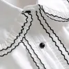 Być może U Kobiety Peter Pan Collar Puff Krótki Rękaw Single-Breasted A-Line Mini Dress Lato Kobieta D2635 210529