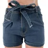 Plus Size Mode Gürtel Denim Shorts Sommer Frauen Skinny Hohe Taille Jeans Dame Streetwear Heiße Kurze Hosen mit Taschen Reißverschluss 210323