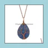 Fragrance Deodorant Health BeautyTree of Life Pattern Colorf Waterdrop Lava Essential Oil Diffuser Aromaterapy Rock Stone Necklace Jewelr