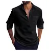 Men's T-Shirts Solid Color Shirt Blouse Cotton And Linen Long Sleeved Lapel Pocket Casual Loose Top Business Shirts