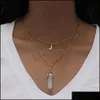 Pendant Necklaces & Pendants Jewelry Fashion Womens Necklace Gold Chain Natural Stone Hexagonal Column Statement Chokers Quartz Healing Crys