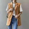 Femmes Arrivée Solide Casual Gilet Turn-Down Col Simple Boutonnage Office Lady Simplicité Veste de costume sans manches 210430