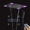 24 X 31 Inch Matte Black Rain Shower Head With Handheld Brass Body Massage Spray Jets Thermostatic Bath Waterfall LED Shower System