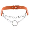 Punk choker halsband mode pu läder rund ring pendel krage kvinnor gotisk hals klavikel kedja silver justerbara chokers