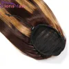 Honey Blonde Highlight Человеческие волосы Ponytails P4 / 27 Цветные Прямые Бразильские Virgin Drawstring Художественные Удлины Удлинение Клип Шпилки для черных женщин