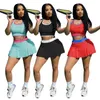 New Summer Women two piece dress black tank top crop top+mini skirt plus size S-outfits tracksuits fitness clothing sleeveless T-shirt+miniskirts 2pcs sets 4956