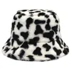Unisexe hiver chaud moelleux en peluche seau chapeau multicolore léopard lait vache imprimé large bord Harajuku Panama pêcheur casquette chapeaux Elob22