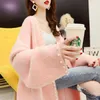 H.SA Winter Lange Strickpullover Strickjacken V-Ausschnitt Kaschmir Weiche Perle Perlenstrick Übergroße Strickjacke Koreanischer Mantel 210716