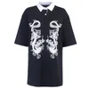 Y2K Gothic Sexy Top Ladies Summer Chinese Dragon Print Lapel Short Sleeve Loose Shirt Black Rock 210515