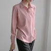 Femmes Mode Rose Blouse Coréenne À Manches Longues Revers Bouton Up Chemises De Bureau Femme Casual Tops 210525