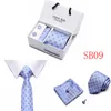 Plaid Mens Neck Tie Set Super Long Slips Navy Polyester Jacquard Sticka Bow Bröllopsfest 146cm * 7.5cm Förpackad i en presentförpackning