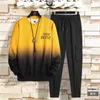 Heren sets hoodies + broek lente herfst losse mannen casual trainingspak gradiënt kleur hiphop streetwear sport pak trui 2pcs 210722